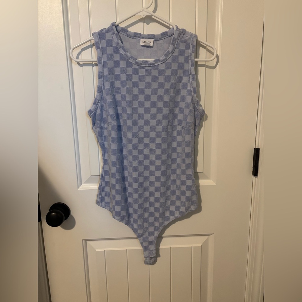 Le Lis Blue Checkered Bodysuit